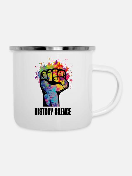 destroy silence - Emaille-Tasse - Weiß
