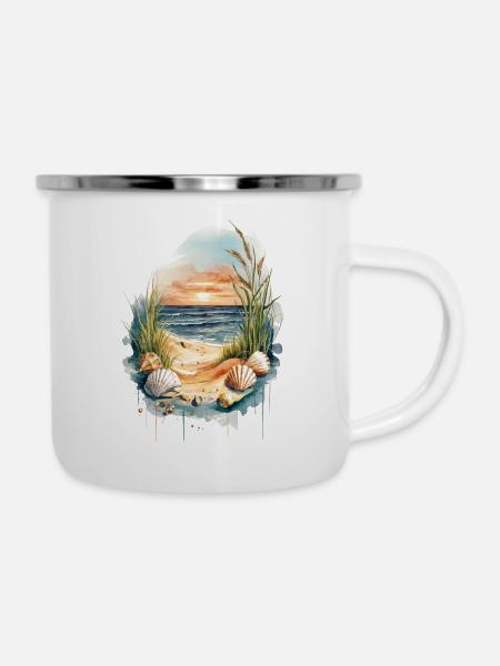 Meerblick - Emaille-Tasse - Weiß