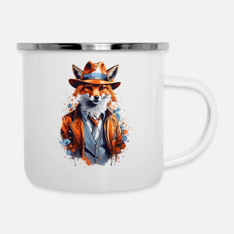 Fuchs mit Hut - Emaille-Tasse - Weiß