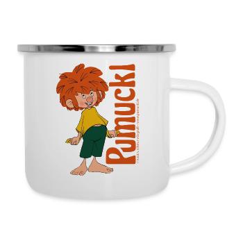 Pumuckl Mit Verschmitztem Lächeln Und Logo - Emaille-Tasse - Weiß - Rechts