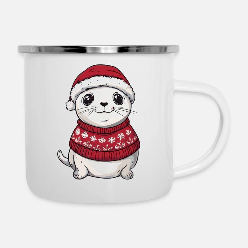 Noël de l’animal du phoque - Tasse émaillée - blanc