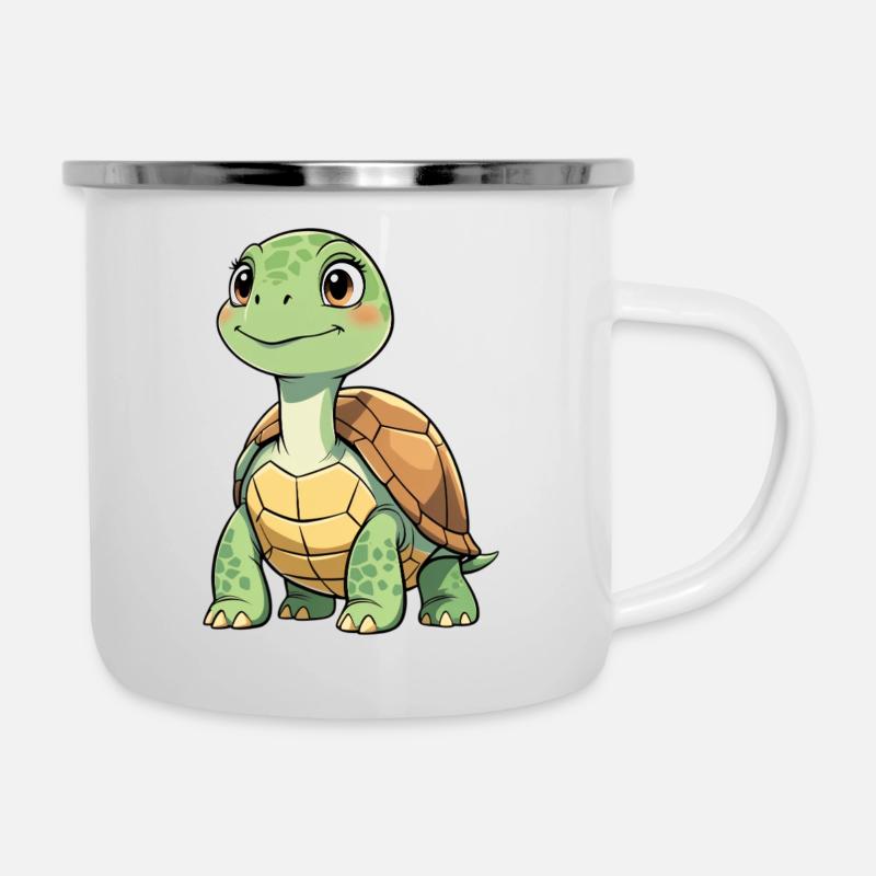 Green Turtle Cartoon Pattern - Camper Mug - white