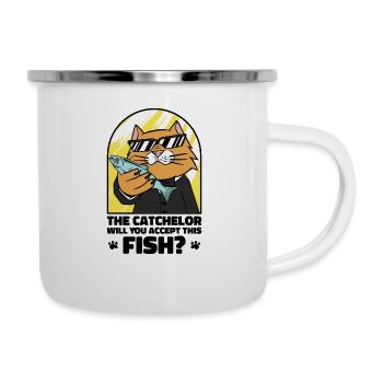Catchelor Single Leben Katze Bachelor Party - Emaille-Tasse - Weiß - Rechts
