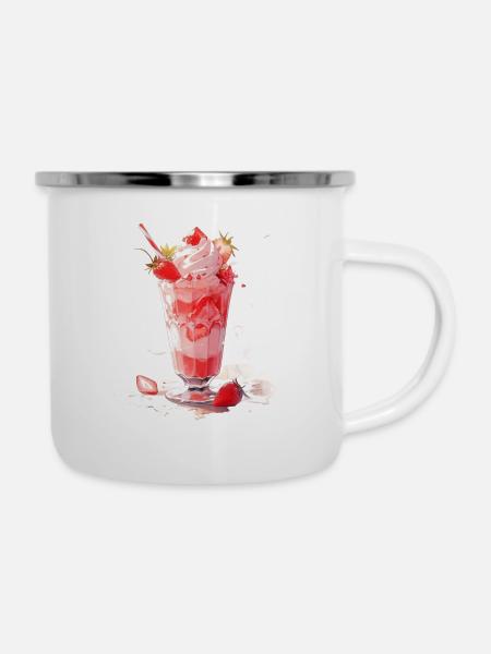 Erdbeer-Eis - Emaille-Tasse - Weiß