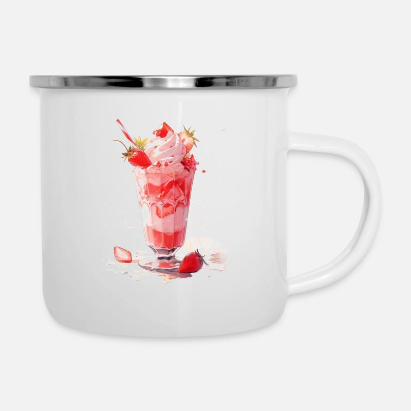 Glace à la fraise - Tasse émaillée - blanc