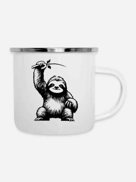 InspiredBy.Faultier mit Ast - Emaille-Tasse - Weiß