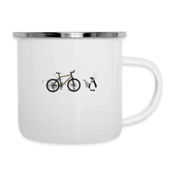 Pinguin Mountainbike fahrrad tierwelt - Emaille-Tasse - Weiß - Rechts