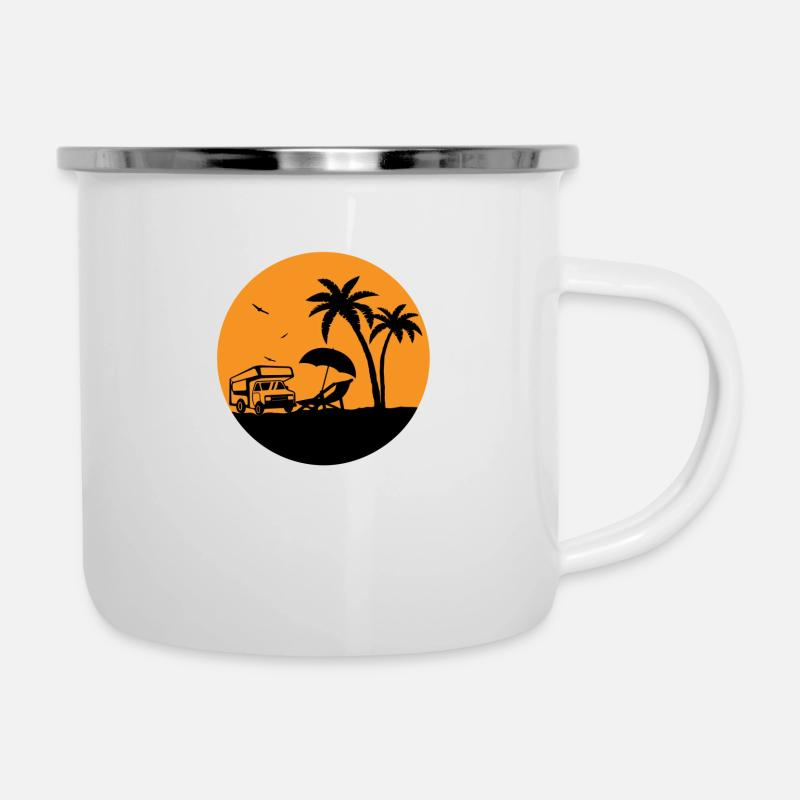 Camping-car sur la plage - Tasse émaillée - blanc