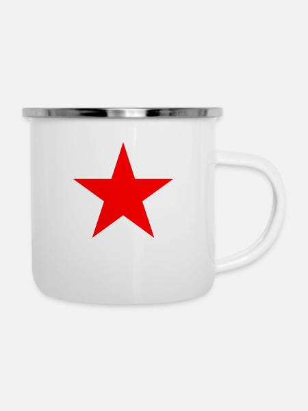 roter Stern - Emaille-Tasse - Weiß