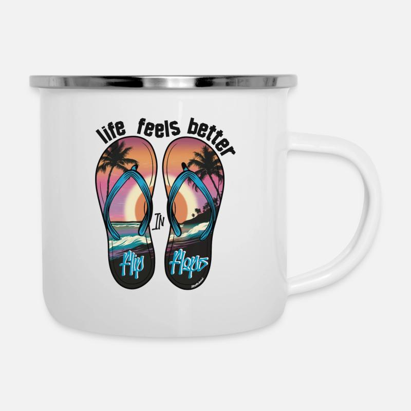 Life feels better in Flip Flops - Emaille-Tasse - Weiß