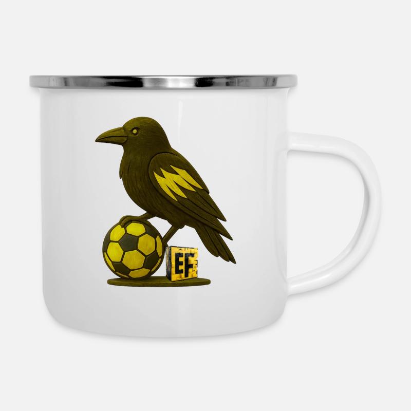 Vogel mit Fußball und Buchstabe E - Emaille-Tasse - Weiß