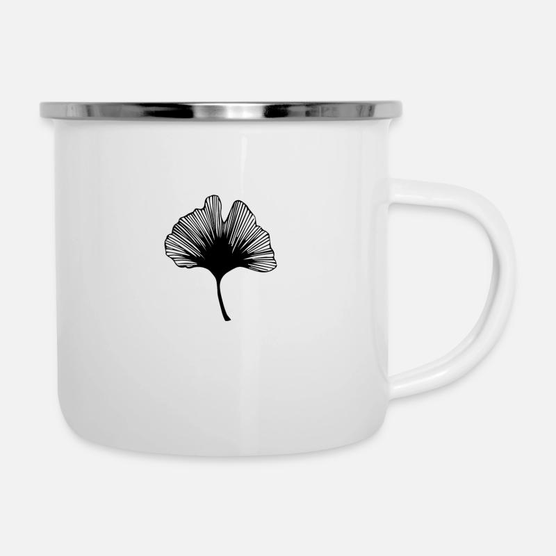 Ginkgoblatt - Emaille-Tasse - Weiß