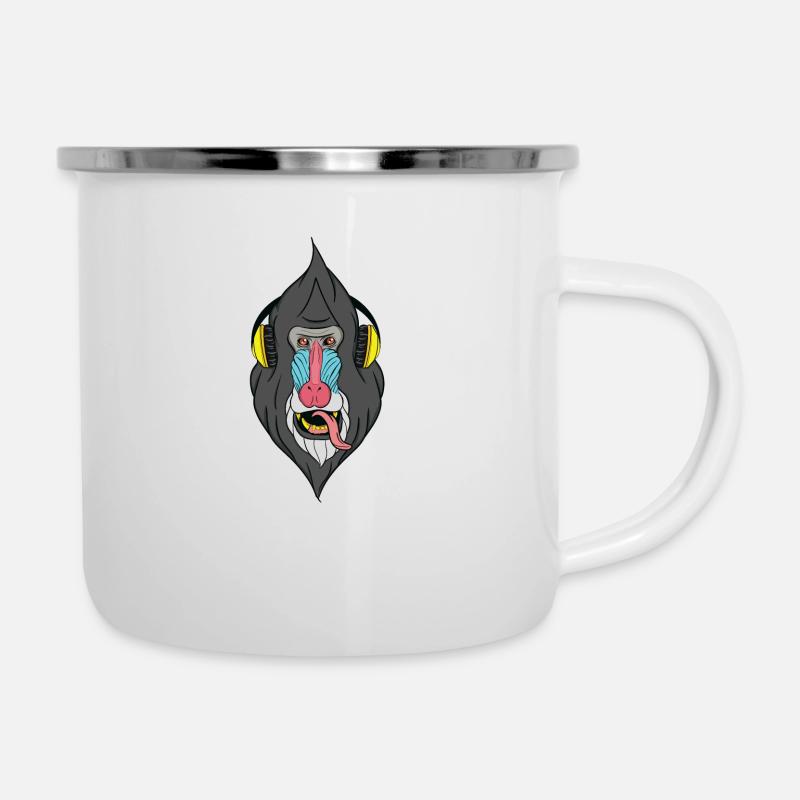 Singe avec un casque - techno singe - Tasse émaillée - blanc