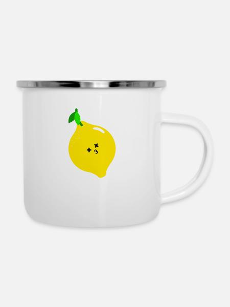 Zitrone - Emaille-Tasse - Weiß