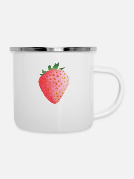 Erdbeere - Emaille-Tasse - Weiß