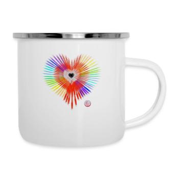 Regenbogen Herz - Emaille-Tasse - Weiß - Rechts