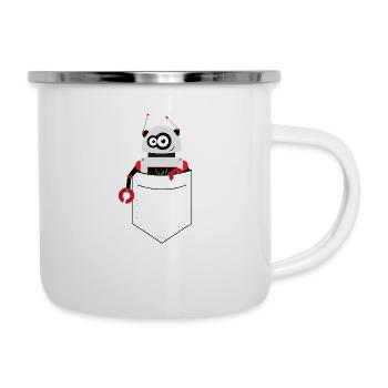 Robot mignon dans la poche, poche de chemise imprimée - Tasse émaillée - blanc - Droite