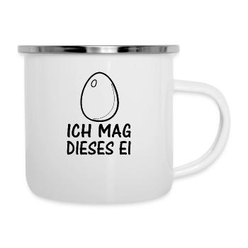 Ich mag dieses Ei Instagram Weltrekord Geschenkide - Emaille-Tasse - Weiß - Rechts
