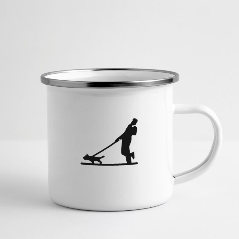 Dog pulls on a leash Camper Mug