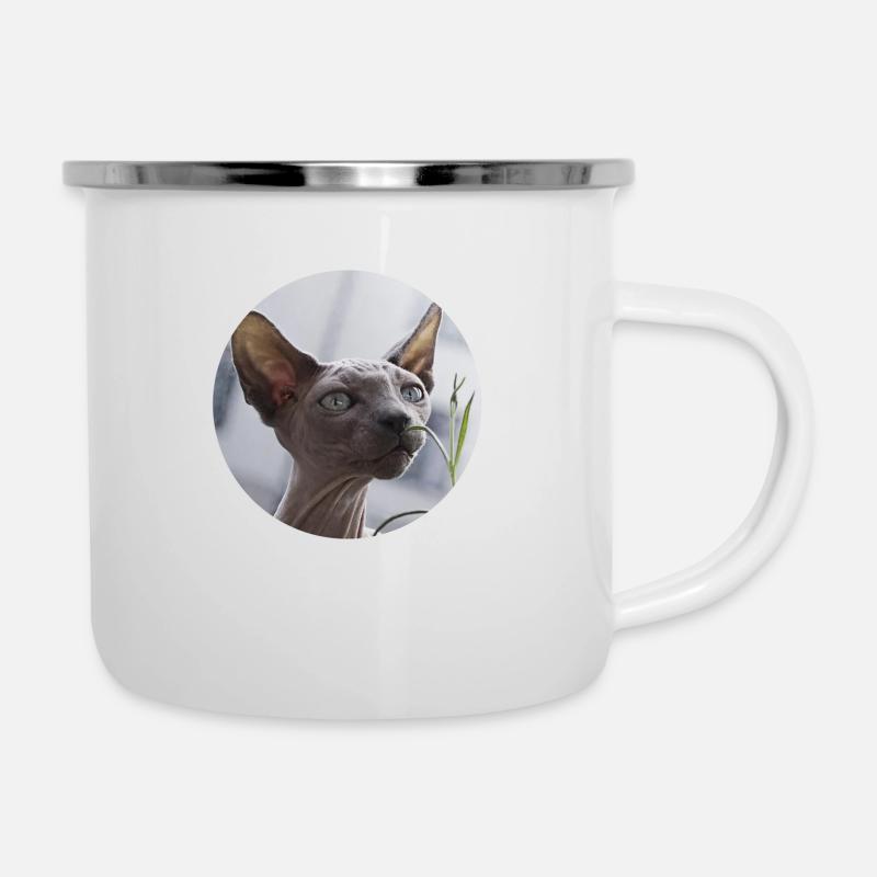 Nacktkatze don Sphynx Katze - Emaille-Tasse - Weiß