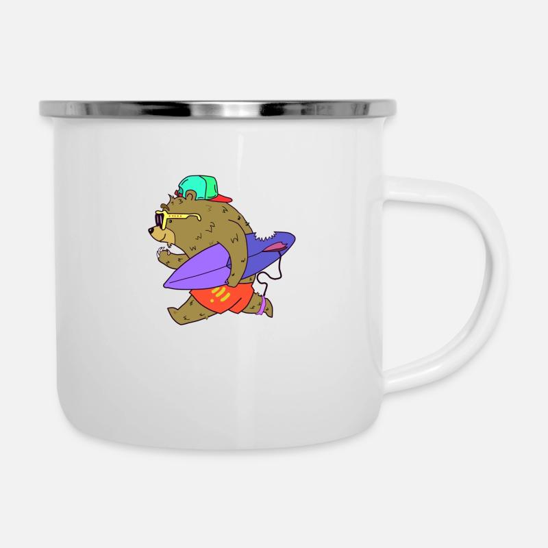 Surfer surf bear beach lunettes de surf - Tasse émaillée - blanc