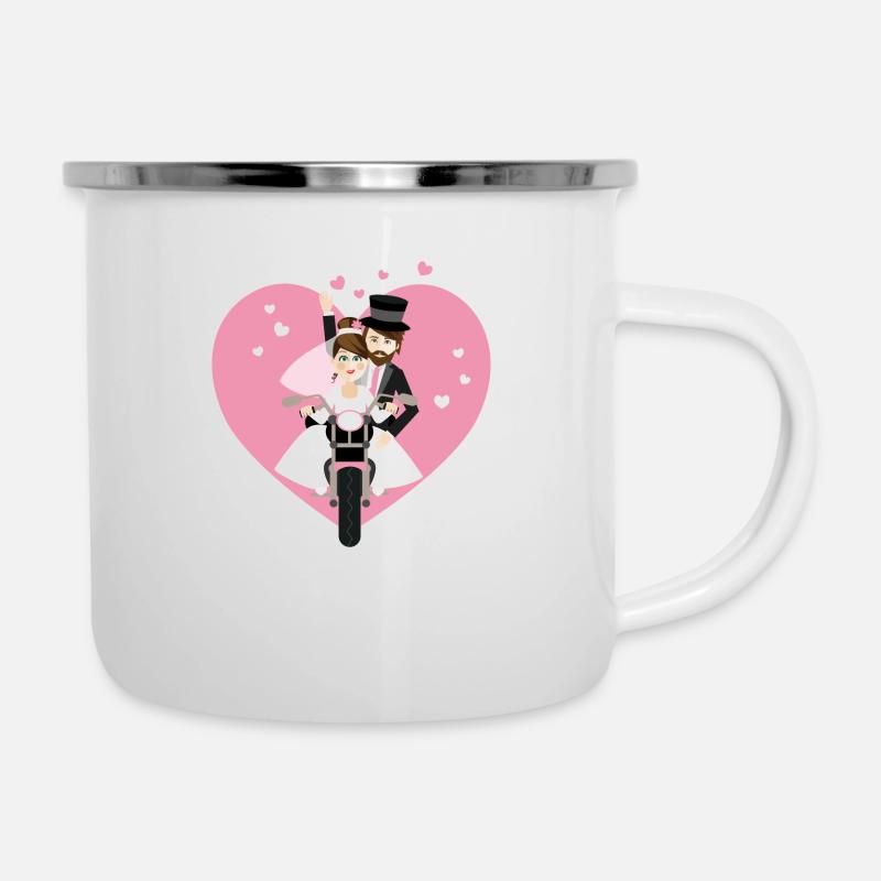 Les mariés à moto - Rose - Tasse émaillée - blanc