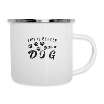 Life is better with a dog - Chiens Proverbes - Tasse émaillée - blanc - Droite