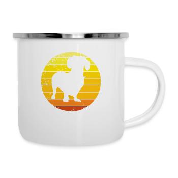 Dachshund dachshund dachshund silhouette with retro sun - Camper Mug - white - Right