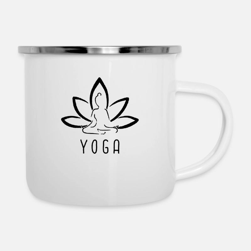 Lotus Yoga - Emaille-Tasse - Weiß