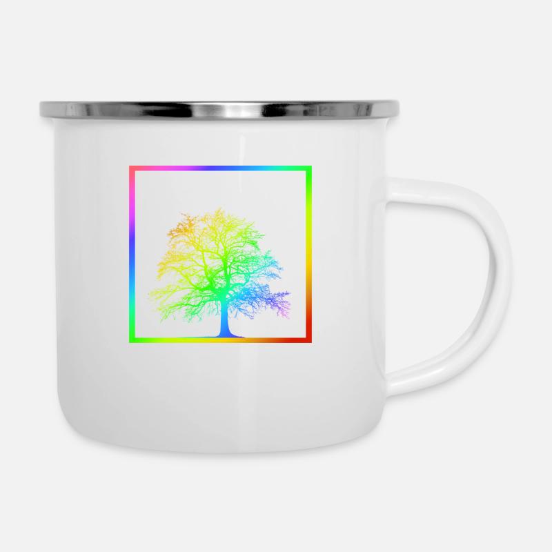 Regenbogenbaum - Baum - Natur - LGBT - Emaille-Tasse - Weiß