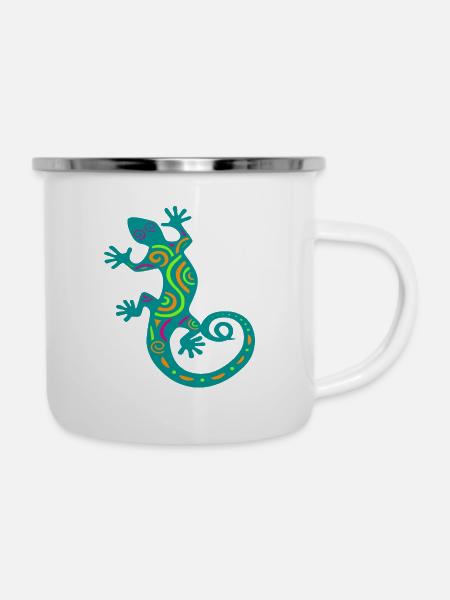 Gecko bunt Zeichnung - Emaille-Tasse - Weiß