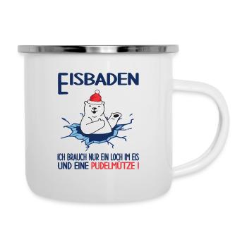 eisbaden eisloch pudelmütze jagertee schneeengel - Emaille-Tasse - Weiß - Rechts