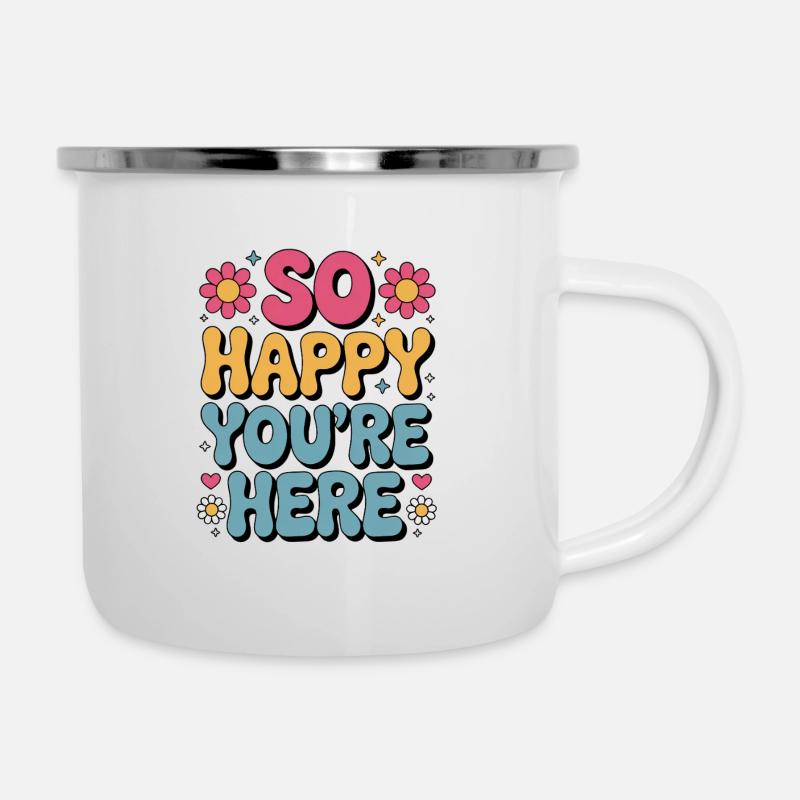 Tellement content que vous soyez ici Retro - Tasse émaillée - blanc