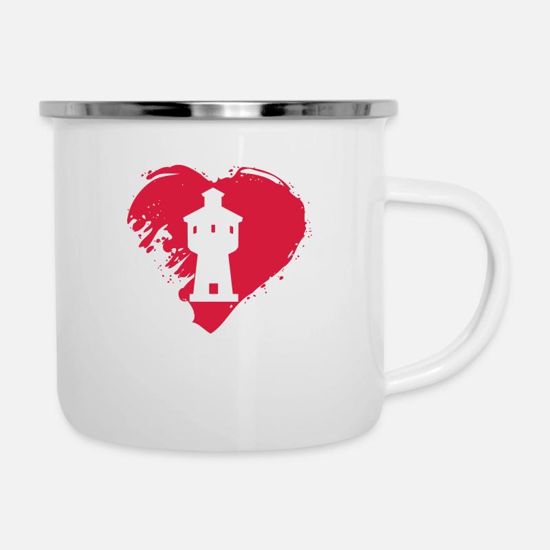 Langeoog Herz Wasserturm Geschenk - Emaille-Tasse - Weiß