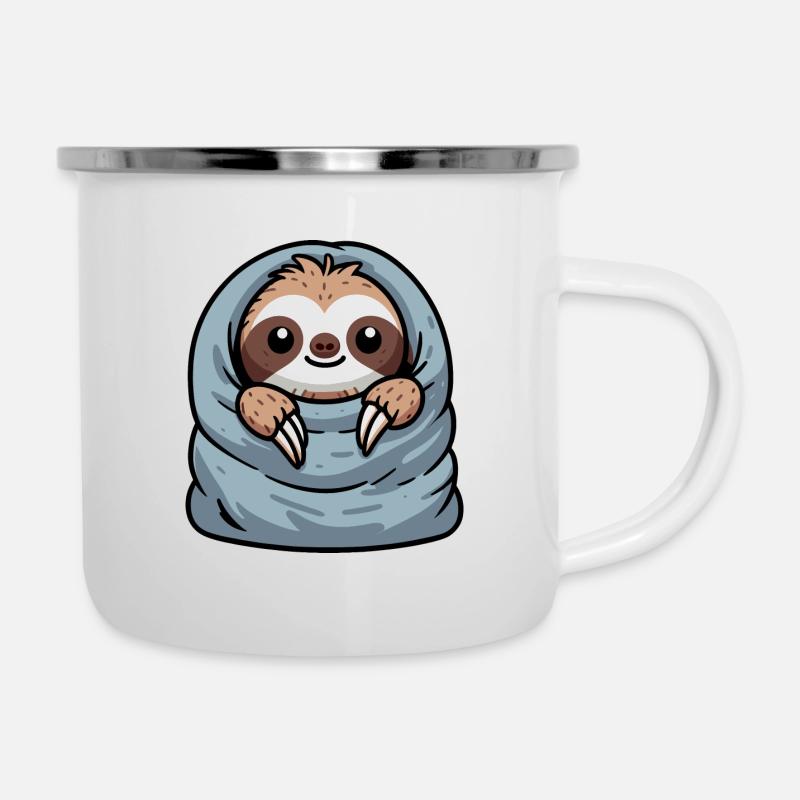 Faultier Schlafsack - Emaille-Tasse - Weiß