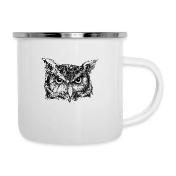 black owl sketch Eule tattoo design - Emaille-Tasse - Weiß - Rechts
