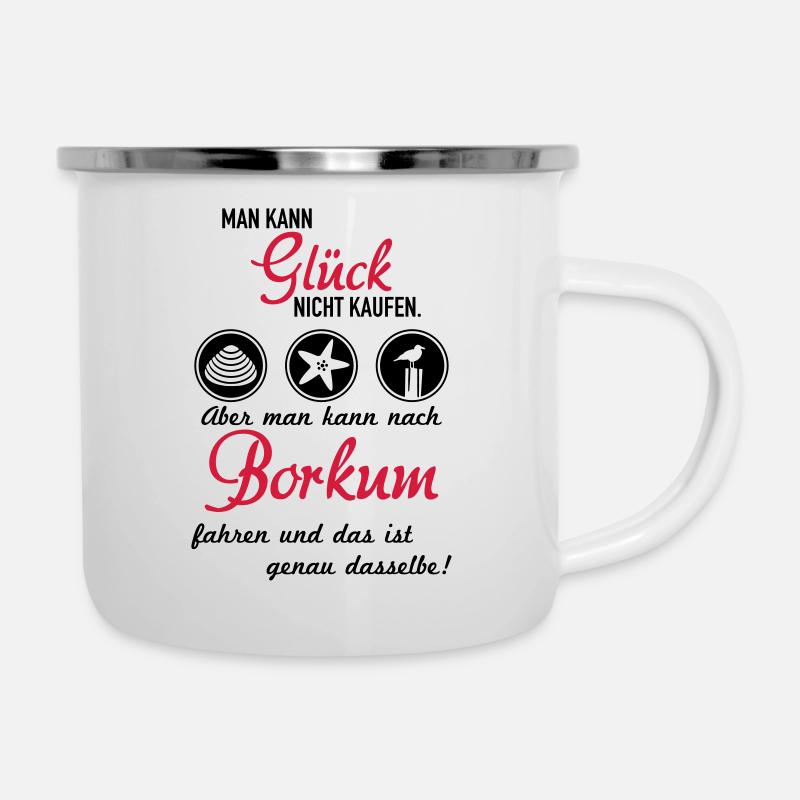 Glück Borkum - Emaille-Tasse - Weiß