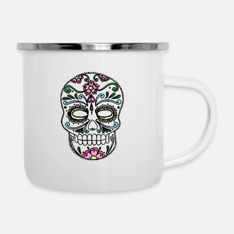 Calavera, Mexiko - Emaille-Tasse - Weiß