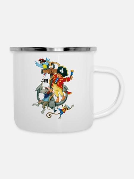 Käpt'n Sharky Schiffskapitän - Emaille-Tasse - Weiß