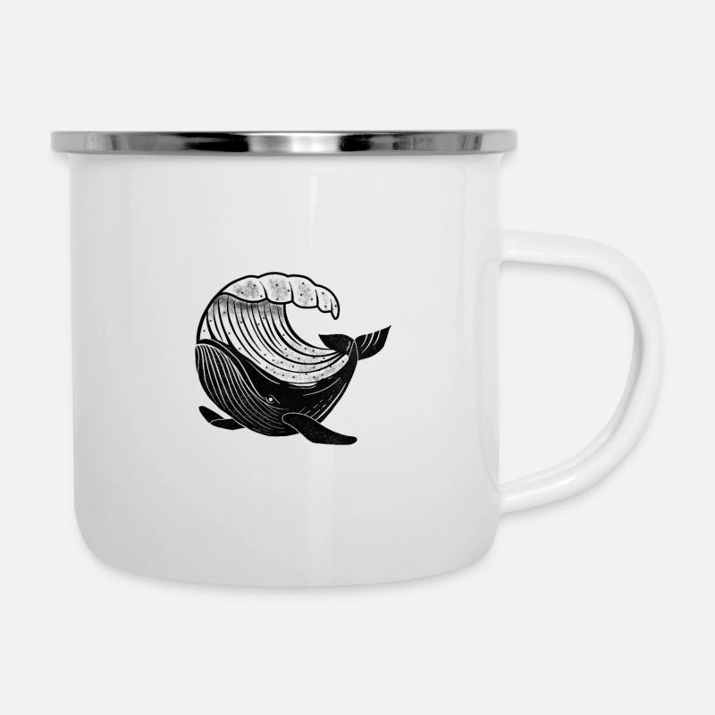Whale with wave - protects the seas - Camper Mug - white