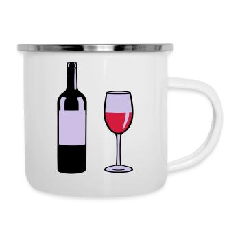 Weinflasche und Weinglas - Emaille-Tasse - Weiß - Rechts