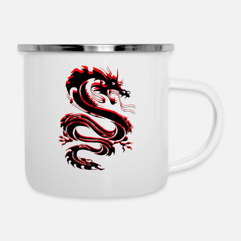 Drache, DrachenTattoo Style, Japan Drache - Emaille-Tasse - Weiß