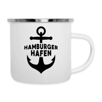 Hamburger Hafen Moin Norddeutschland Geschenk - Emaille-Tasse - Weiß - Rechts