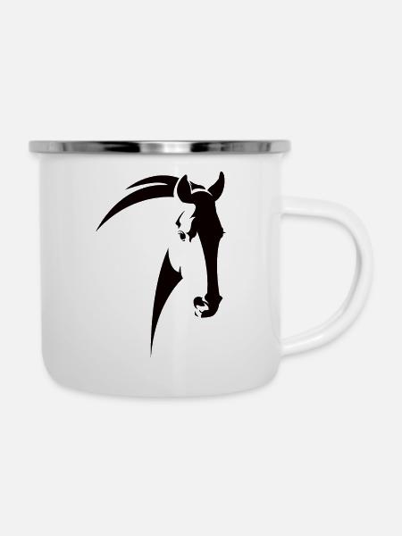 Pferdekopf - Emaille-Tasse - Weiß