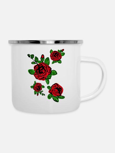 Rote Rosen blühen - Emaille-Tasse - Weiß