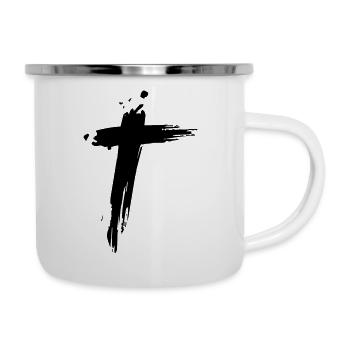 Kreuz - Emaille-Tasse - Weiß - Rechts