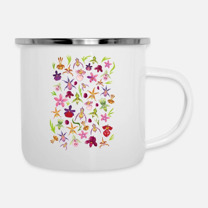 Blumenliese Orchideen - Emaille-Tasse - Weiß