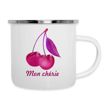 mon chérie, kirsche, illustration,pink - Emaille-Tasse - Weiß - Rechts