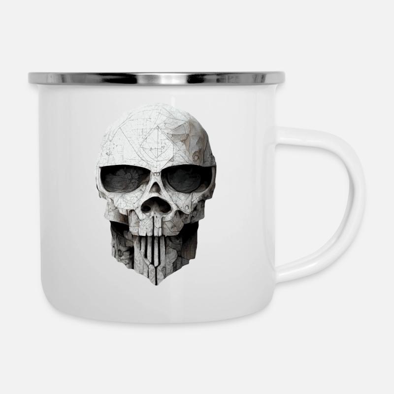 Totenkopf Metall - Emaille-Tasse - Weiß