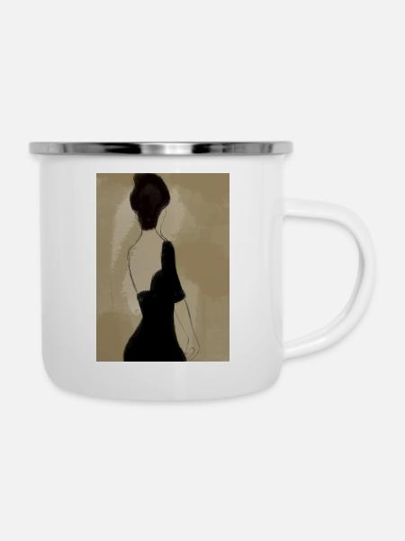 lady Black - Emaille-Tasse - Weiß
